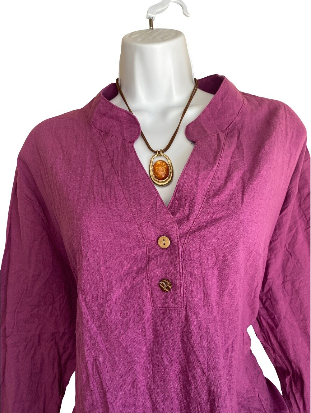 Vintage Millenium Plus 22 Cotton Purple Tunic Blouse Wood Button Boho Whimsigoth - Picture 3 of 5